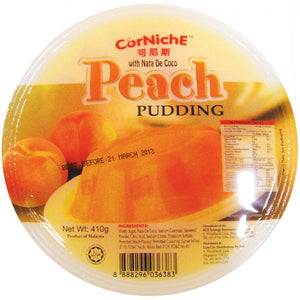 Corniche Peach Pudding With Nata De Coco 410G / 可尼斯 蜜桃椰果布丁 410克